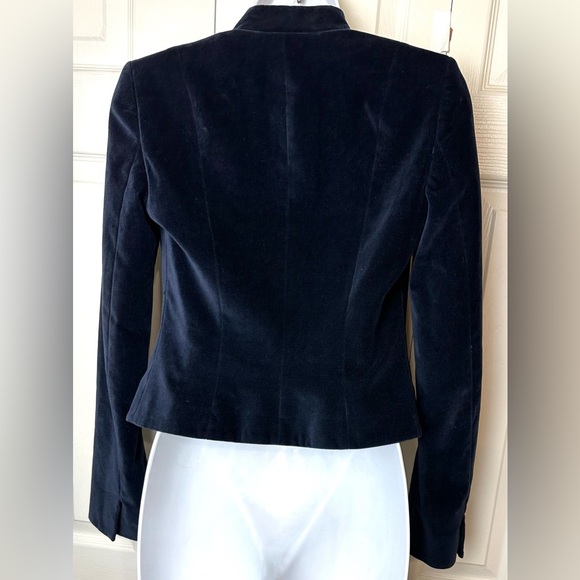 CLUB MONACO Blue Velvet Blazer Jacket Coat Navy Cropped Notch Stand Up Collar - Picture 8 of 14
